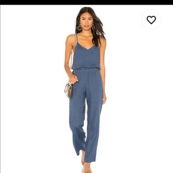 Monrow Size XS Sleeveless Jumpsuit Jean Blue Linen Blend Lightweight